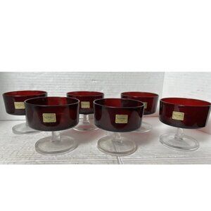 Vintage Luminarc Ruby Red Glass Coupe Dessert Cups Set 6 France MCM Barware